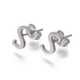 Stainless Steel Set Stud Earring Pendant Necklace Alphabet Letter 17.7" P495