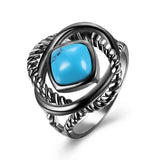 Platinum Black Gunmetal Plated Ring Halo Womens Kallaite Stone Blue B504