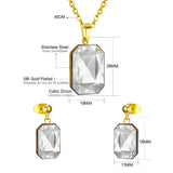 Stainless Steel Women's Unisex Set 18 Inch Necklace Earrings Square Zirconia Y74