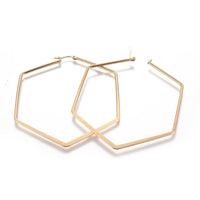 304 Stainless Steel Hoop Earrings Hexagon Gold 3" Pin 1mm P610