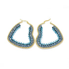Stainless Steel Hoop Earrings Glass Beads Heart Gold DarkCyan 57.5x50x4mm  P619