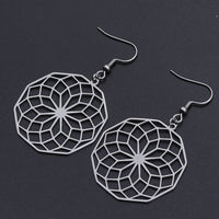 201 Stainless Steel Dangle Earrings Seed of Life Silver 57mm Pin: 0.6mm Z392