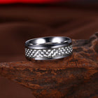 Stainless Steel Mens Band Carbon Fiber Silver Black Blue Ring B556