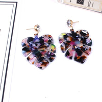 Resin Dangle Earrings Gold Tone Alloy Findings Rhinestone Leaf Colorful 2" P605
