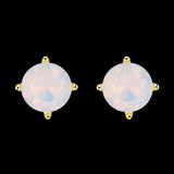 Yellow Gold Plated Earrings  Stud Opal  Push Back Clasp L479