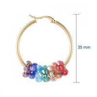 Stainless Steel Hoop Earrings Glass Bead Gold 12 Gauge 42x33 2mm 0.8x1.2mm A177