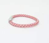 Unisex Men's Genuine Leather Stainless Steel Magnetic Clasp Bracelet Pink