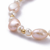 Baroque Keshi Pearl Beaded Bracelet Stainless Steel Spring Ring White 7.4" Z141