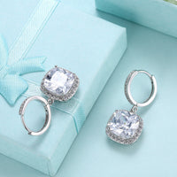 Yellow Gold Platinum Plated Earrings  Drop Dangle Zirconia Latch Back Clasp L594