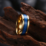 Stainless Steel Gold Plated Mens Band Carbon Fiber Silver Black Blue Ring B557