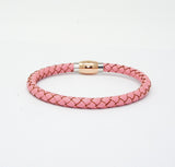 Unisex Men's Genuine Leather Stainless Steel Magnetic Clasp Bracelet Pink