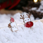Rose Gold Silver Enamel Stud Earrings Christmas Reindeer Rudolph 16x7mm P132