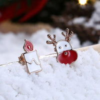 Rose Gold Silver Enamel Stud Earrings Christmas Reindeer Rudolph 16x7mm P132