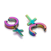 Stainless Steel Cross Clip-on Earrings Hypoallergenic Gold Silver Purple Z342