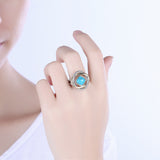 Platinum Black Gunmetal Plated Ring Halo Womens Kallaite Stone Blue B504