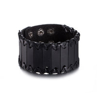 Leather Bracelet Black Brown 9.5 Inches 38MM Push button  L447