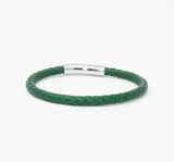 Unisex Men's Genuine Leather Stainless Steel Magnetic Clasp Bracelet Green