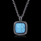 Platinum Plated Necklace Pendant Drop Kallaite Blue 19 Inch 1MM Lobster  B193