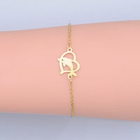 Stainless Steel Bracelet Lobster Clasp Dolphin Heart Gold Silver Adjustable P253