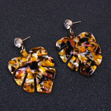 Resin Dangle Earrings Gold Tone Alloy Findings Rhinestone Leaf Colorful 2" P605