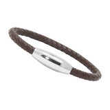 Unisex Men's Genuine Leather Stainless Steel Magnetic Clasp Bracelet Brown