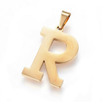 Stainless Steel Pendant 1.2" Earrings Necklace 17.7" Alphabet Letter Gold P813