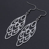 201 Stainless Steel Dangle Earrings Peacock Feather Silver 76mm Pin: 0.6mm Z393