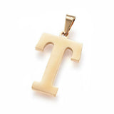 Stainless Steel Pendant 1.2" Earrings Necklace 17.7" Alphabet Letter Gold P813