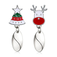 Enamel Stud Earrings Christmas Reindeer Rudolph Christmas Tree 37x13mm P134