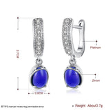 Platinum Plated Earrings Drop Dangle AAA Zirconia Blue Latch Back Clasp L591