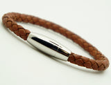 Unisex Braided Leather Stainless Steel Magnetic Clasp Bracelet Brown SAME DAY SH
