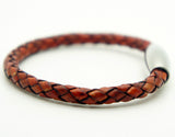 Unisex Braided Leather Bullet Stainless Steel Magnetic Clasp Bracelet Red