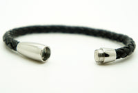 Unisex Braided Leather Stainless Steel Magnetic Clasp Bracelet Black SAME DAY SH