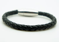 Unisex Braided Leather Stainless Steel Magnetic Clasp Bracelet Black SAME DAY SH