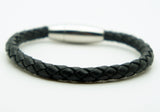 Unisex Braided Leather Stainless Steel Magnetic Clasp Bracelet Black SAME DAY SH