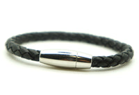Unisex Braided Leather Stainless Steel Magnetic Clasp Bracelet Black SAME DAY SH