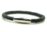 Unisex Braided Leather Stainless Steel Magnetic Clasp Bracelet Black SAME DAY SH