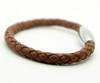 Unisex Braided Leather Stainless Steel Magnetic Clasp Bracelet Brown SAME DAY SH