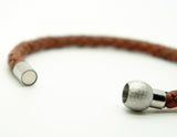 Genuine Leather Braided Stainless Steel Magnetic Clasp Bracelet Unisex Brown 