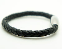 Unisex Braided Leather Stainless Steel Magnetic Clasp Bracelet Black SAME DAY SH