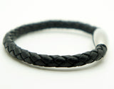 Unisex Braided Leather Stainless Steel Magnetic Clasp Bracelet Black SAME DAY SH