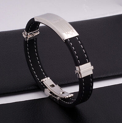 Unisex Men Women's Stainless Steel Rubber Silicone Bracelet 8" G1