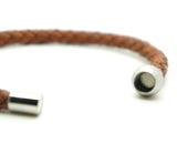 Genuine Leather Braided Stainless Steel Magnetic Clasp Bracelet Unisex Brown 