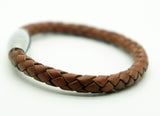 Unisex Braided Leather Stainless Steel Magnetic Clasp Bracelet Brown SAME DAY SH