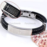 Unisex Men Women's Stainless Steel Rubber Silicone Bracelet 8" G1