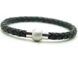 Genuine Leather Braided Stainless Steel Magnetic Clasp Bracelet Unisex Black