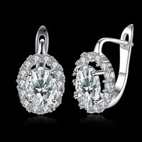 Platinum Plated Earrings  Hoop Huggies AAA Zirconia Latch Back Clasp L583