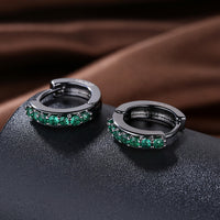 Platinum Black Gunmetal Plated Earrings  Hoop Huggies Zirconia  Latch Back Clasp L669