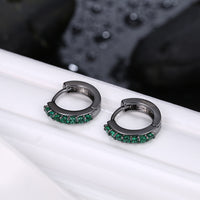 Platinum Black Gunmetal Plated Earrings  Hoop Huggies Zirconia  Latch Back Clasp L669