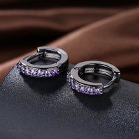 Platinum Black Gunmetal Plated Earrings  Hoop Huggies Zirconia  Latch Back Clasp L669